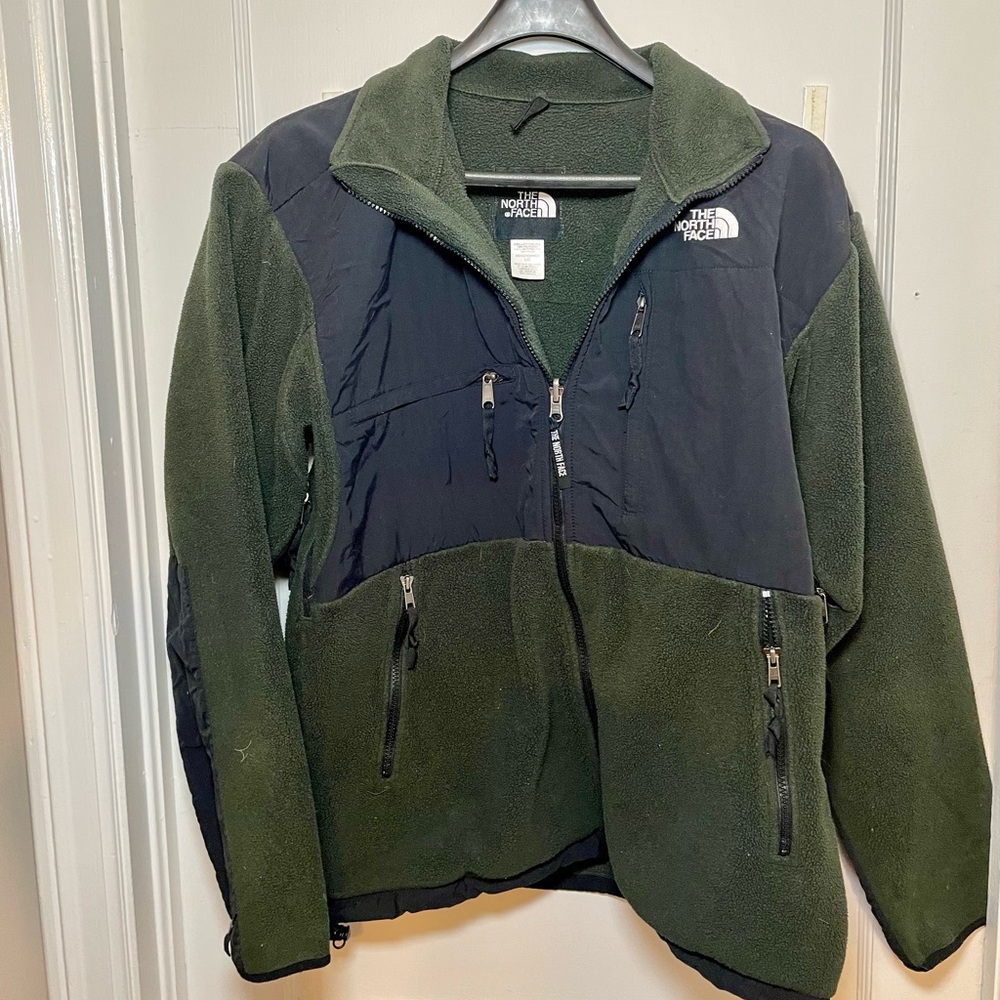 The North Face Vintage Denali Fleece Jacket Dark Green & Black Size Large retro